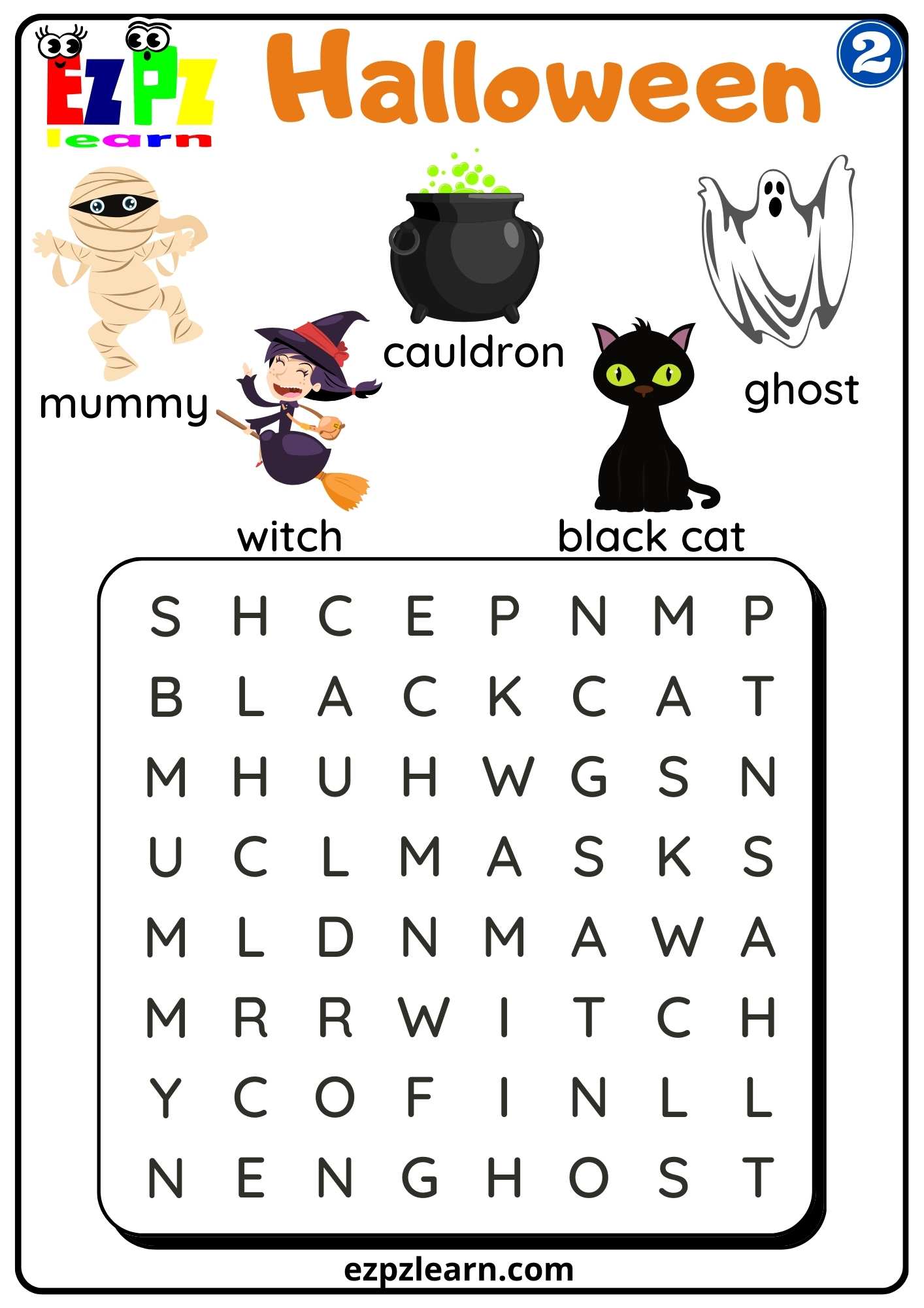 Group 2 Halloween Word Search Worksheet for Kids  PDF Download